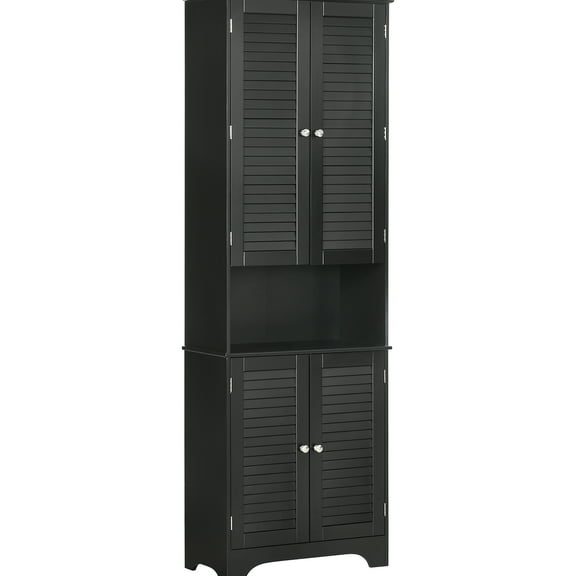 Freestanding Bathroom Storage Cabinet With Doors And Adjustable Shelf - Black Tall