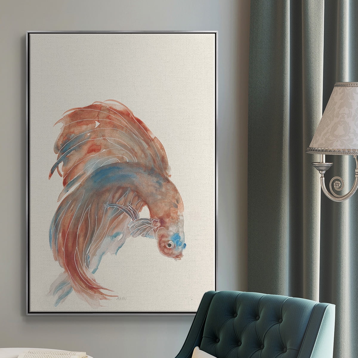 Betta III Framed Premium Gallery Wrapped Canvas - Ready to Hang - 17 x 25 - Silver Floating Frame