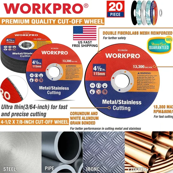 Workpro 4-1/2" 20 Pack Cut Off Wheels Metal Stainless Steel Grinder Cutting Disc