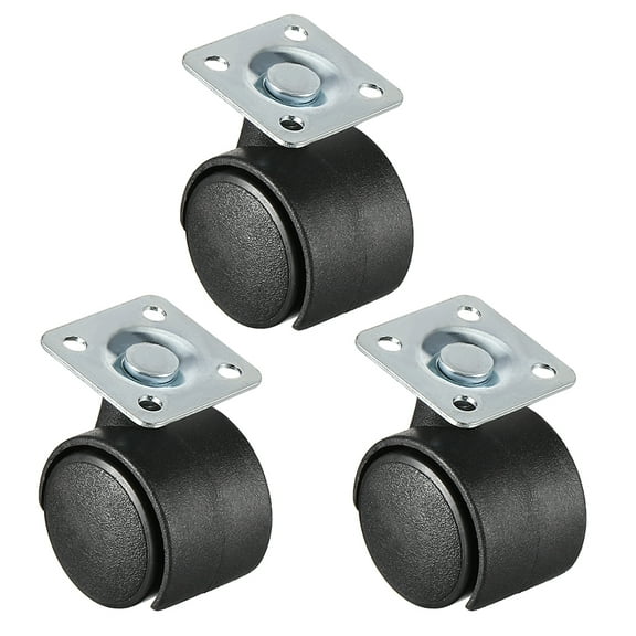 Unique Bargains 3Pcs 1 inch Office Chair Casters Nylon Twin Wheel,Top Plate Mount Black