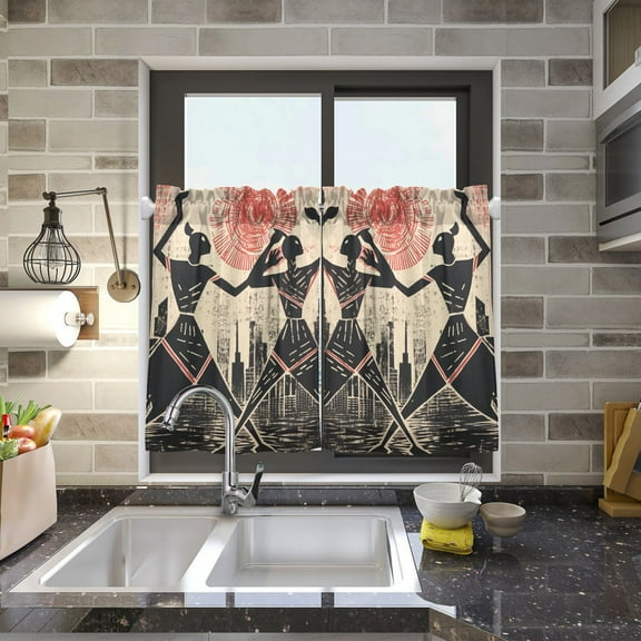 Indian Sun Houses Kitchen Curtains Half Tier Curtain 2 Rod Pockets Bathroom Bedroom Cupborad Living Room 27"x24"