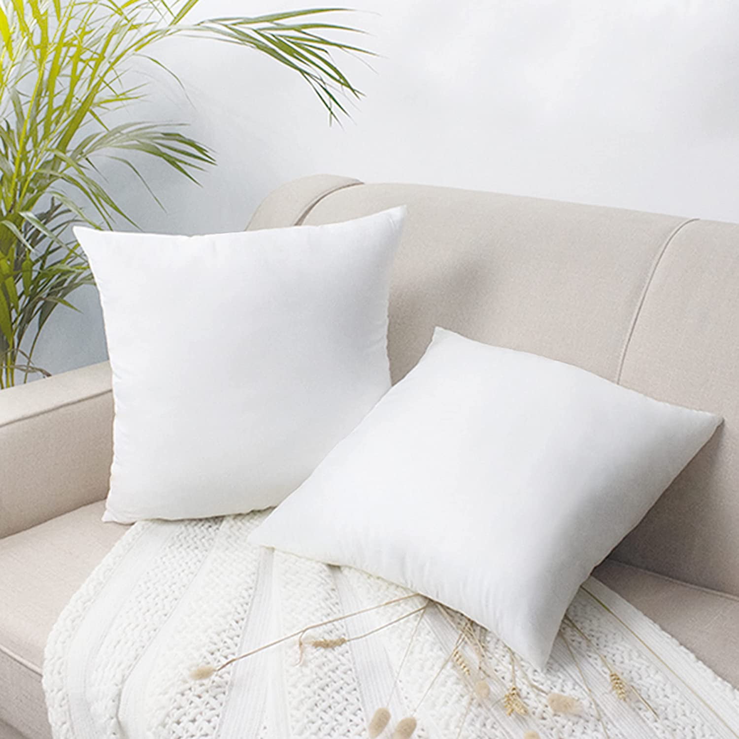A1HC Pillow Insert Sterilized Extra Hypoallergenic Poly Fill with 200 TC Cotton Shell Throw Pillows, Set of 2