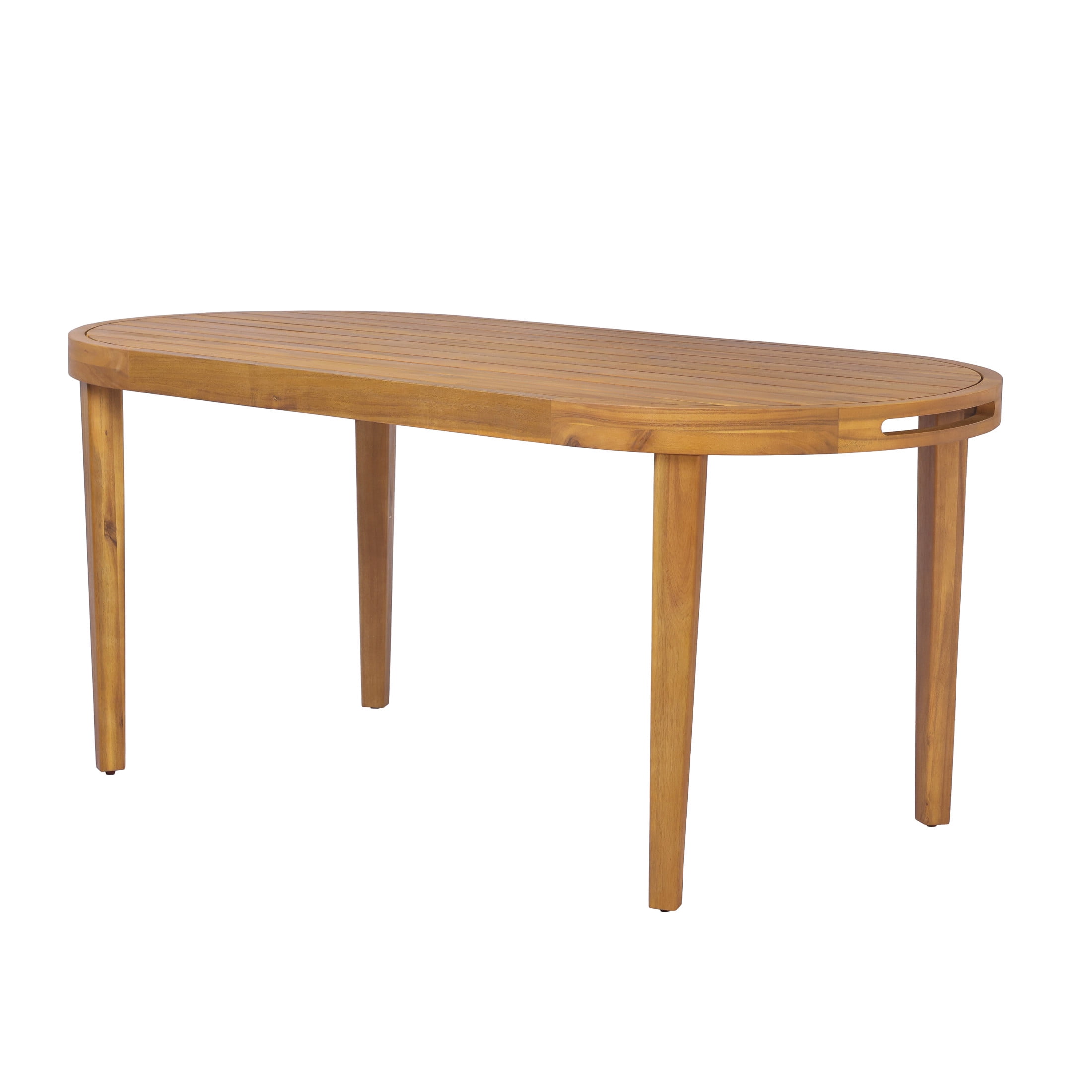 Christopher Knight Home 70" Oval Acacia Wood Outdoor Dining Table, Slatted Top, Weathered Finish, Teak