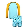 thumbnail image 2 of lnmuld Boys 2-Piece Long Sleeve Rash Guard Swim Set Print Sun Protective Beach Pool Color:Blue,Size:5-6 Years, 2 of 8