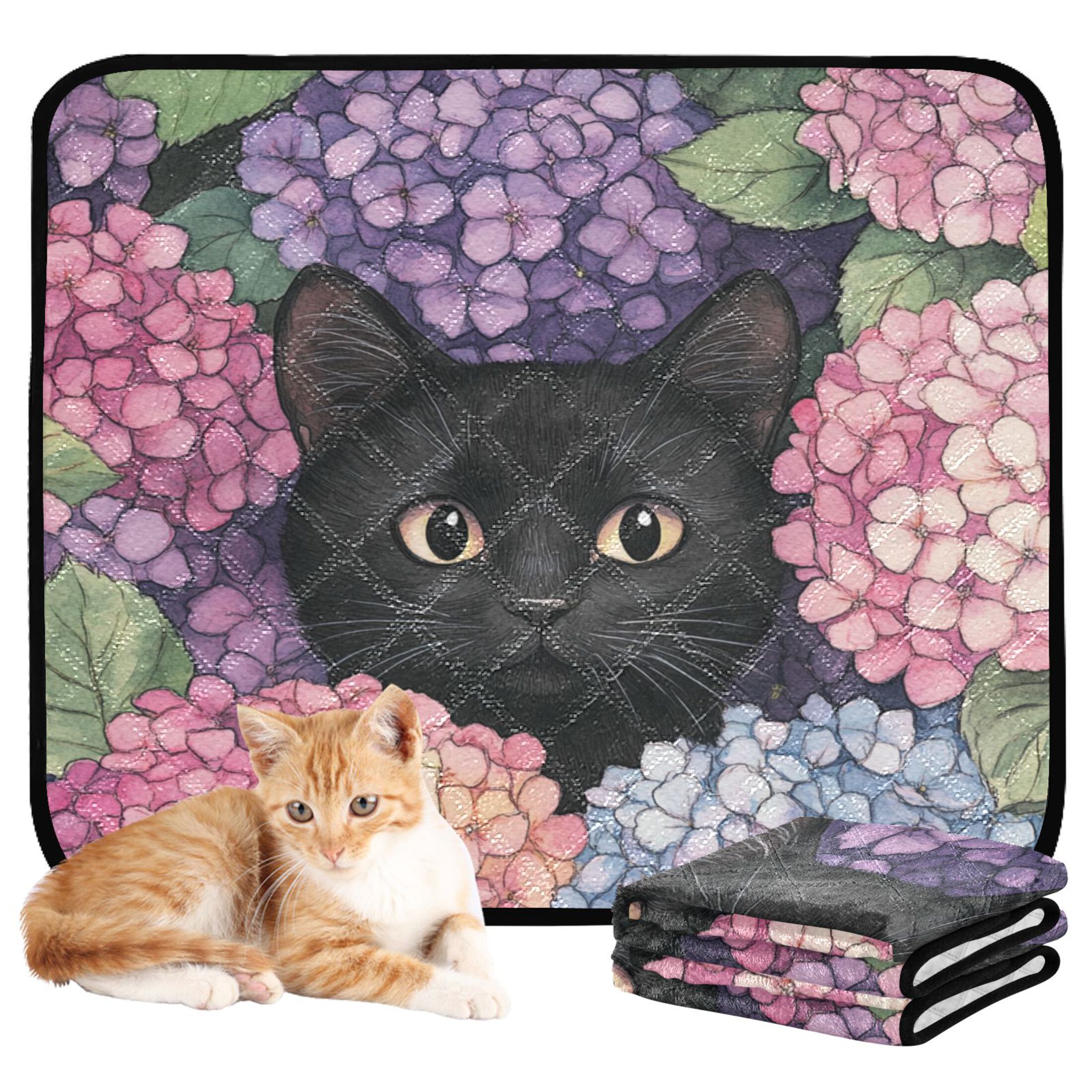 Qxltty Hydrangea Cat Cat litter Pads Pet Set of 2 Diaper Mats Center Anti-leakage Layer Absorbent Soft and Comfortable