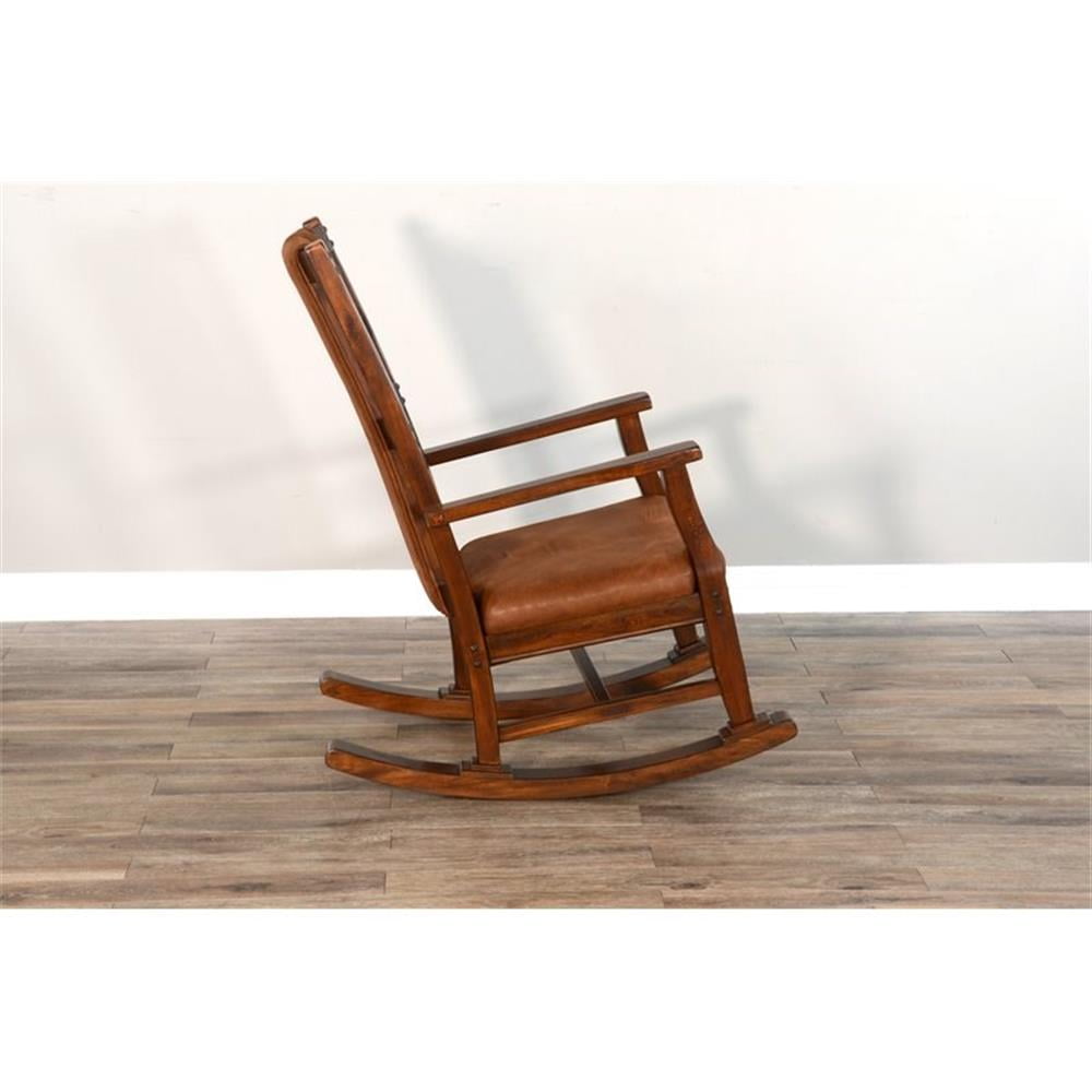 Maklaine Farmhouse Mahogany Wood Rocking Chair in Dark Chocolate