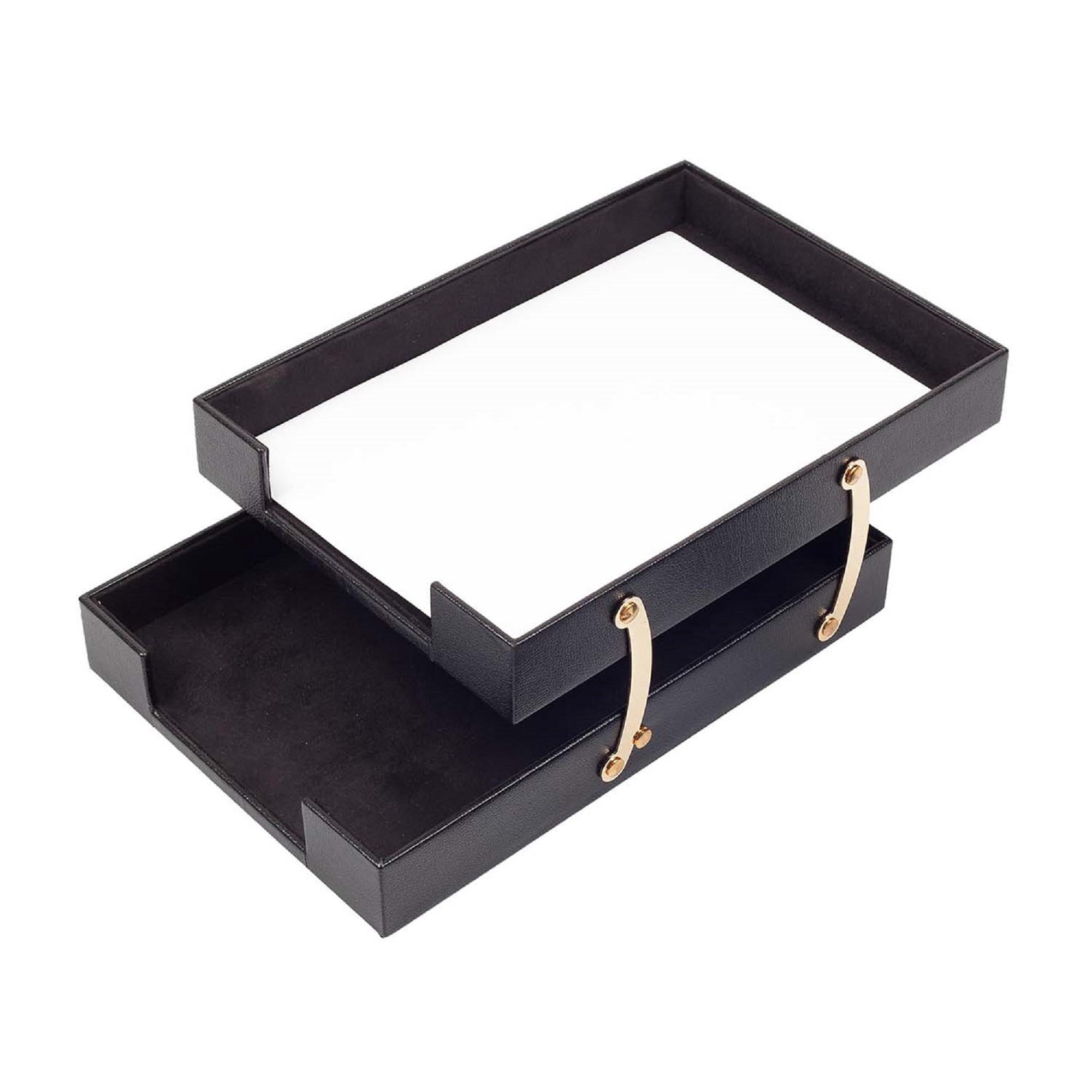 Leather Double Document Tray - Pen Holder - Note Paper Holder -3 Accessories-Desk Organizer - Office Desk Accessories - Desktop Storage - 3 PCS