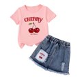 thumbnail image 2 of ITSAME Girls Outfit Sets, Crewneck Printed T-Shirts and Denim Skirts Summer Casual Clothes 2-Piece Pink Size 6, 2 of 6
