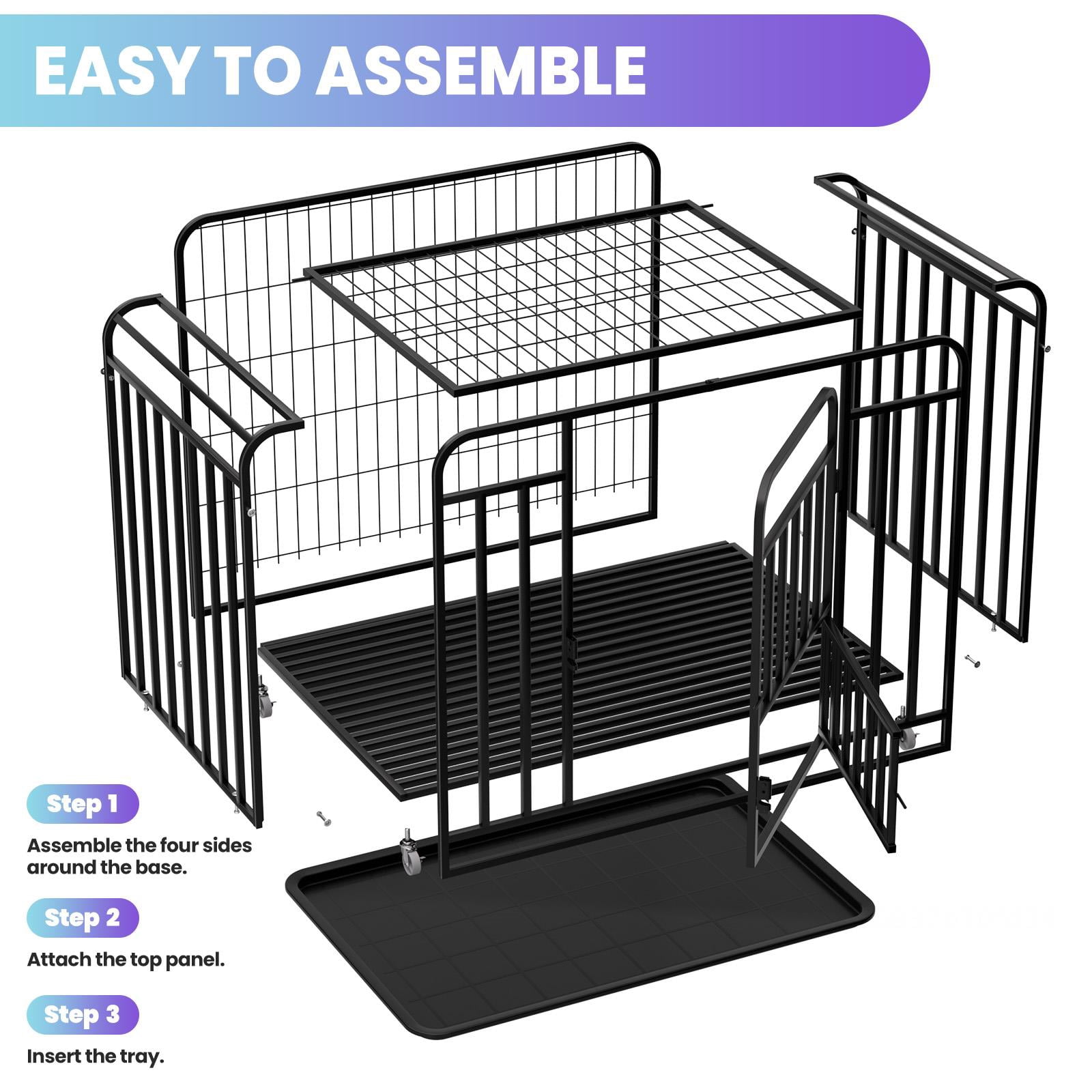 Tanfengu Dog Cage with Locking Wheels, 36.4in Black Alloy Steel Dog Crate, Top & Side Door Kennel for Small Medium Dogs, Indoor Outdoor