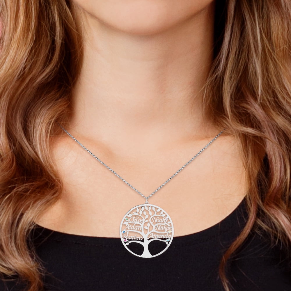 Personalized Planet Women's Name and Birthstone Family Tree Necklace