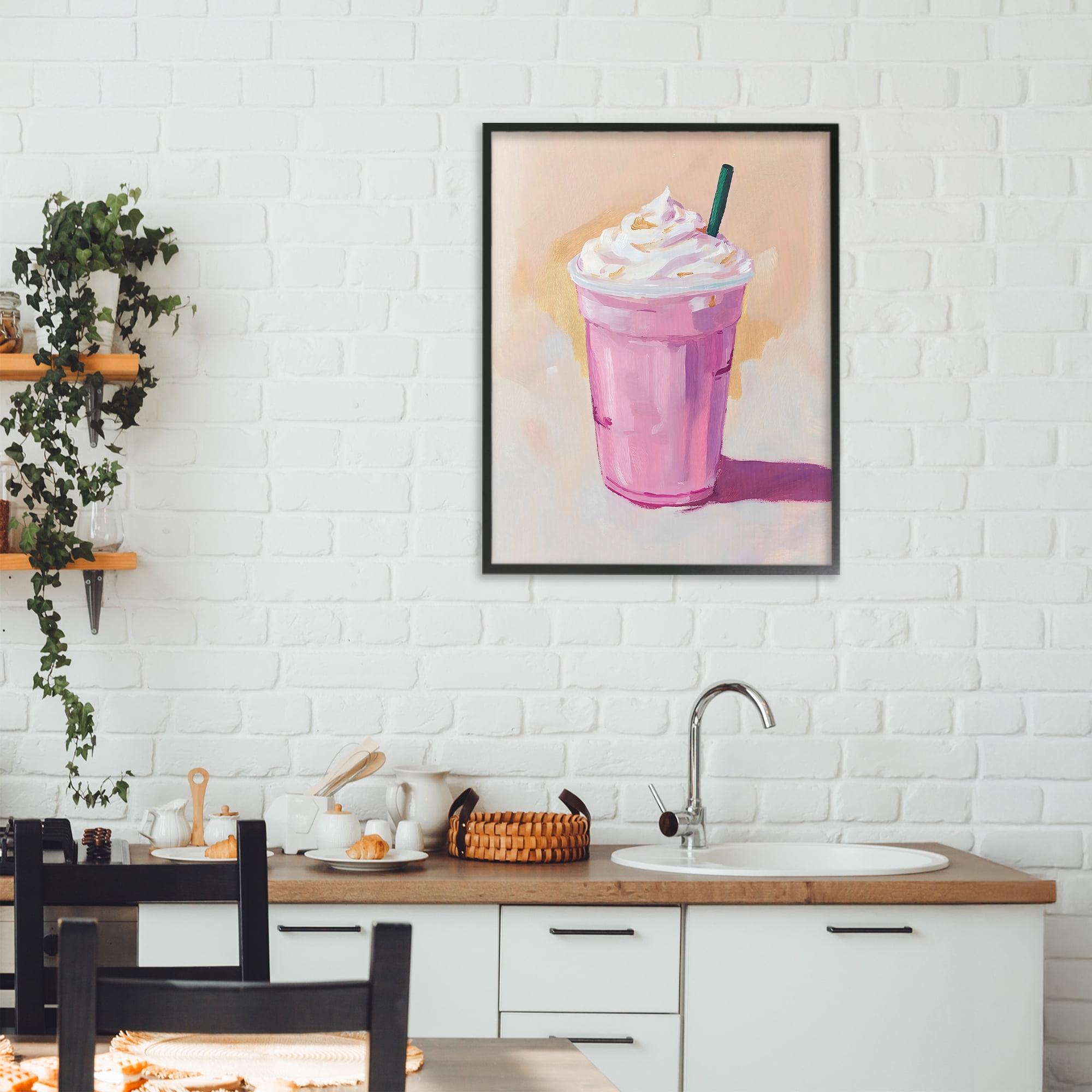Stupell Industries Pink Strawberry Shake Black Framed Giclee Art, design by The Prints Vibe