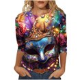 thumbnail image 3 of Craaazy Mardi Gras Shirts for Women Loose Carnival Printed Crew Neck 3/4 Sleeve Shirts Gifts, 3 of 6