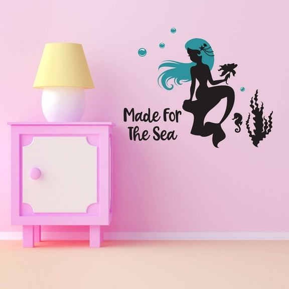 Made For The Sea Mermaid Ocean Sea Animals Creatures Princess Queen Sweet Dreams Bedtime Unicorn Lovely Dear Dream Holiday Gift Decorating Ideas Bedroom Wall Decal Sticker - Size: 20 In X 16 In