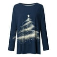 thumbnail image 5 of HOMBOM Tops for Women Christmas Long Sleeve Holiday Blue Graphic Xmas Snowflakes Crewneck Females Tee Shirts, 5 of 5