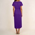 thumbnail image 4 of JSheng Summer Dresses for Women Trendy Solid Color Elegant V-Neck Short-Sleeve Maxi Dress With High Slit Purple XXL, 4 of 5