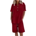 thumbnail image 2 of 2 Peice Short Sets for Women Short Sleeve Cotton Linen Shirts Matching Wide Leg Shorts Comfy Breathable Summer Outfits, 2XL, 2 of 8