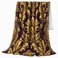 thumbnail image 2 of Purple gold baroque scroll Flannel Blanket for bedroom sofa living room reading nook Home Decor grand acanthus crest ornate royal textile art Gift for decor fans, 2 of 7