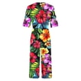 thumbnail image 4 of KIHOUT Women's Tropical Floral Print V-Neck Short Sleeve Wide Leg Jumpsuit Back Zipper Pocketed Casual Blouse for Summer Wear, 4 of 5