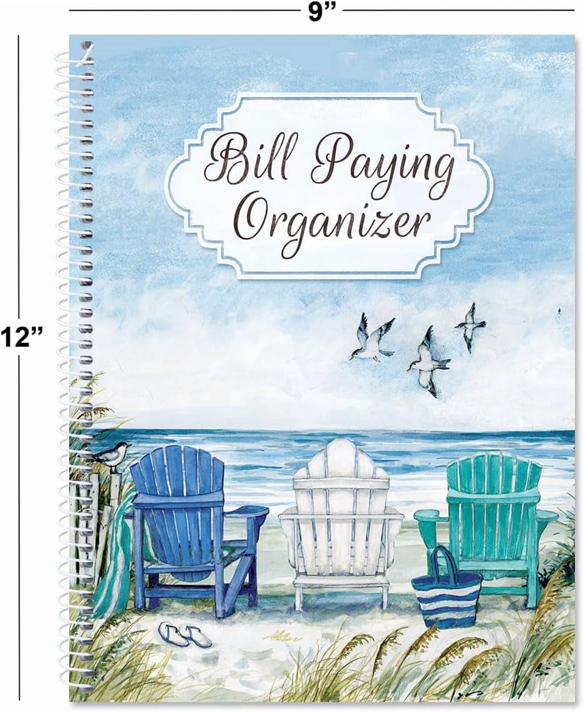 By The Sea Bill Paying Organizer Book - 9" x 12” Personal Account Book, Spiral Bound, 14 Storage Pockets, 32 Label Stickers, Monthly Finance & Payment Management Tracker for Home & Office