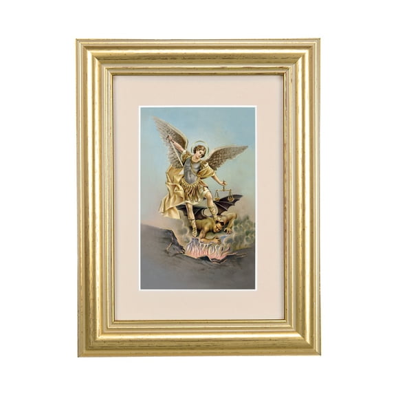 5-1/4" x 6-3/4" Cream Matted Gold Frame with a Saint Michael Print