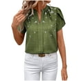 thumbnail image 1 of Tops de Color Sólido para las Mujeres Blusa de Manga Corta Plisada Hueca, Cuello de Pie Top de Moda Casual, 1 of 8