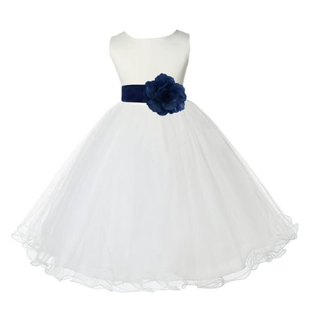

Ekidsbridal Ivory Satin Tulle Rattail Edge Flower Girl Dress Junior Pageant Bridesmaid for Wedding Formal Evening Gown 829S S