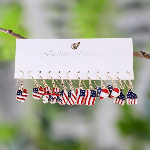 Fourth of July Pendant Earrings, Patriotic Earrings for Independence Day, American Flag Jewelry, Red, White, and Blue Earrings for 4th of July Celebrations
