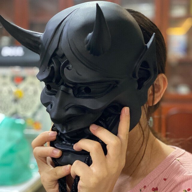 Máscara facial completa sellada japonesa para adultos Unisex, Halloween, Prajna, diablo, Hannya, Noh, Kabuki, demonio, Oni, Samurai, rojo, negro, azul Fivean unisex