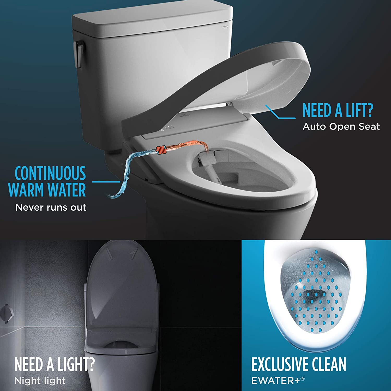 TOTO WASHLET S550e Elongated Bidet Toilet Seat Bidet Toilet Seats, Auto Open and Close Lid