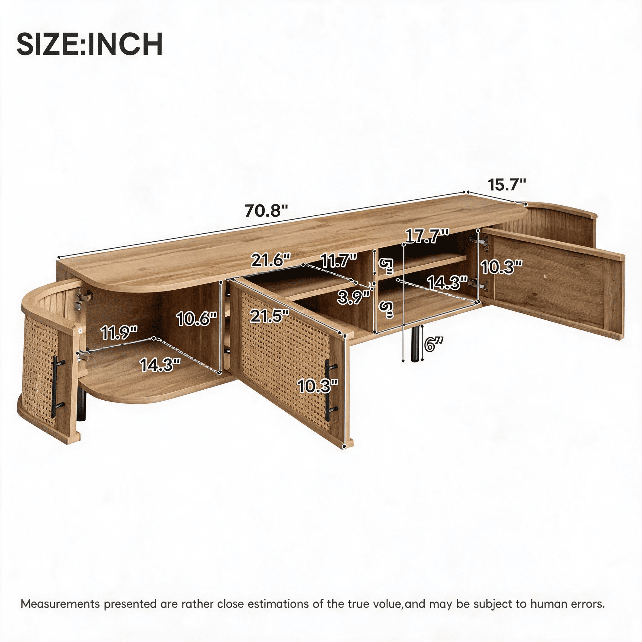 70in TV Stand with Rattan Doors for TVs up to 80", Media Console with Storage Space & Cable Holes, Entertainment Center for Living Room