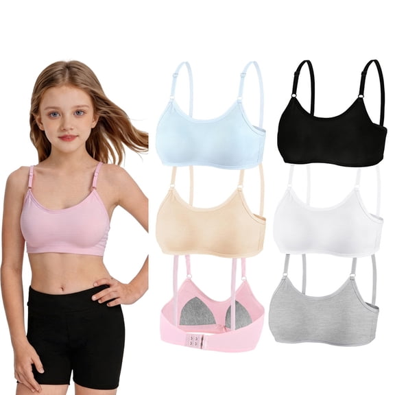 Girls Training Bra Fit for 10-16 Years Cotton Padded Wire Free Push Up Sports Teen Sports Bra Adjustable Straps Fixed Pads