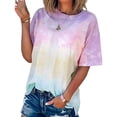 thumbnail image 4 of Camiseta de mujer con cuello redondo y manga corta, blusa estampada con teñido anudado, rosa, 4XL Inevent AP002435-16, 4 of 7