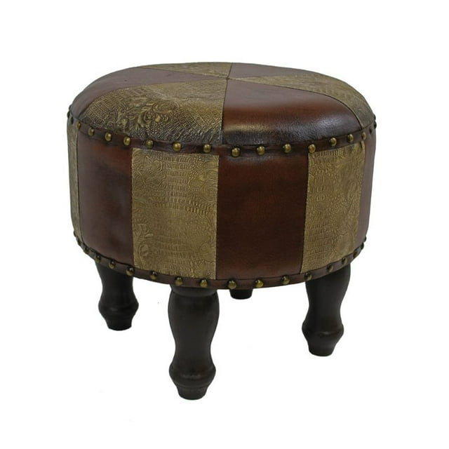 International Caravan Carmel Faux Leather Stool in Mix Pattern