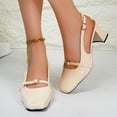 thumbnail image 4 of Miluxas Slingback Heels Closed Square Toe Pumps Strappy Low Short Chunky Block Dress Shoes for Women Ladies Wedding Prom formal Heels Cute Dressy Thick Pumps Shoes Beige 9(42), 4 of 9