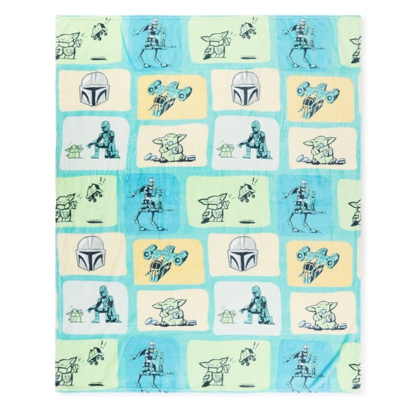 Star Wars Mandalorian Colorblock Kids Throw Blanket, Polyester Silk Touch, Blue Green and Yellow, Disney, 50" x 60"