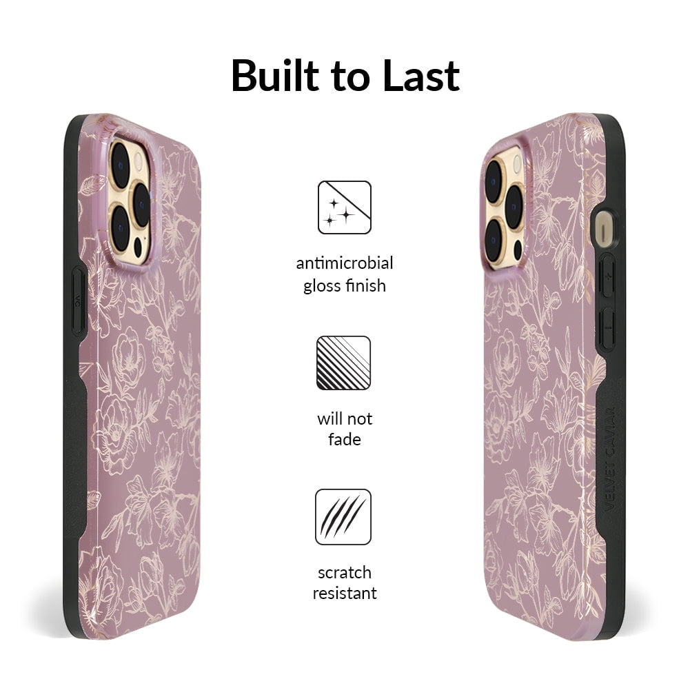 VELVET CAVIAR iPhone 14 Pro Case Rose Gold Flowers - Compatible with MagSafe - Protective Mauve Purple Case for Women - Dusty Rose Floral
