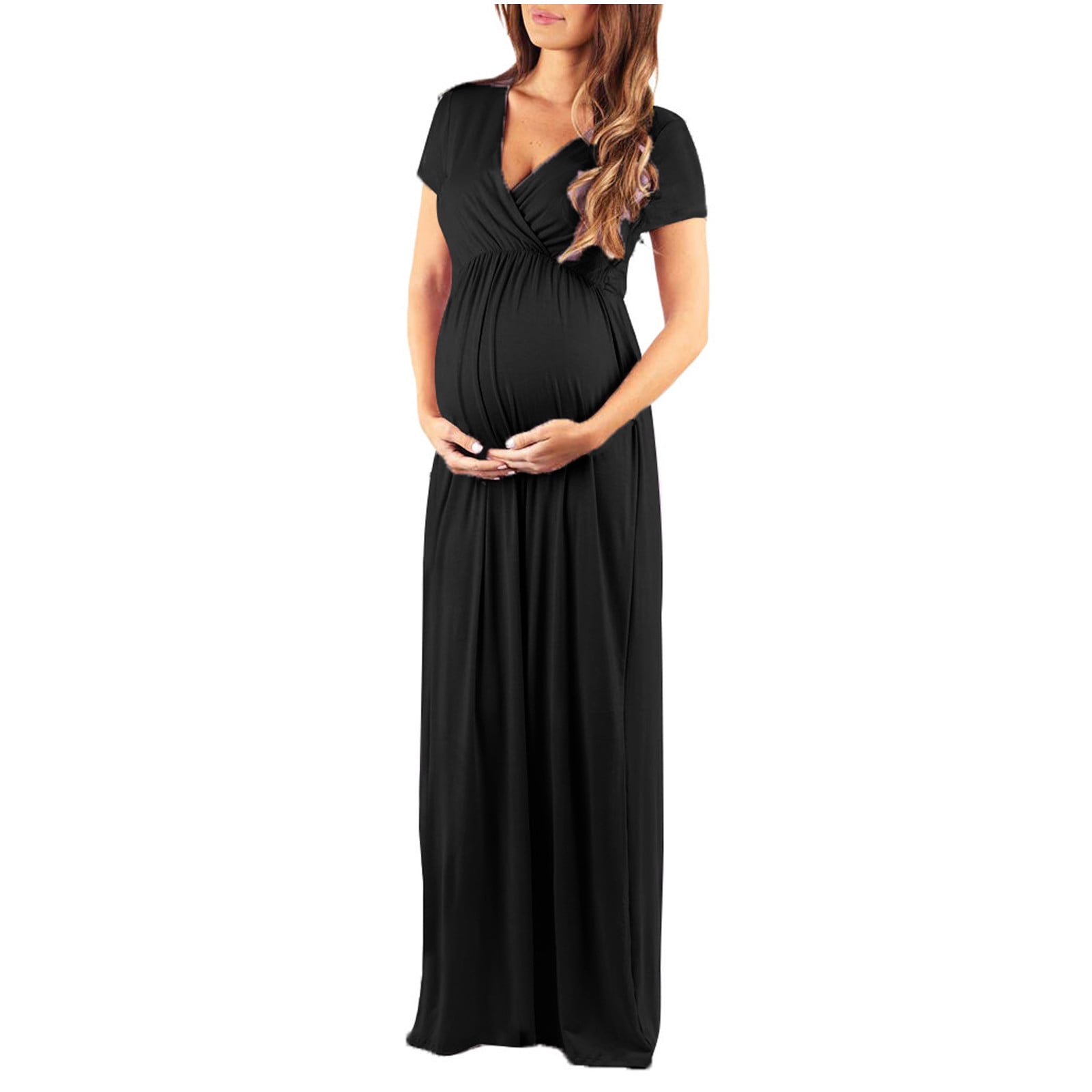 Womens Floral Maternity Dresses Nursing Gown Short Sleeve Print Breastfeeding Pleated Loose Dress 