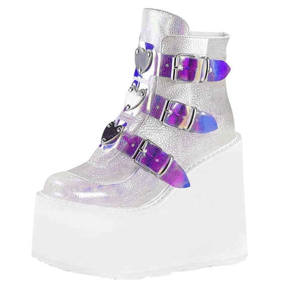 JINMGG Wedges for Women Plus Clearance Women's Fashion Multicolor Wedge Boots Ladies Zip Up Platform Shoes Pink 38