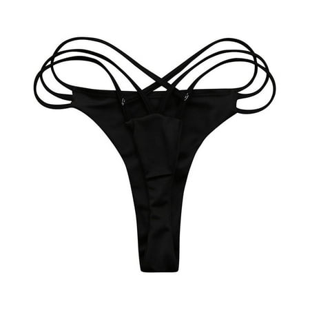 KONDYS Women High Waisted Thong Bikini Bottom Cross Strap Retro Ruched Solid Color Swim Bottom Tankinis Brief