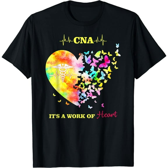CNA It's A Work Of Heart Butterfly Nurse T-Shirt