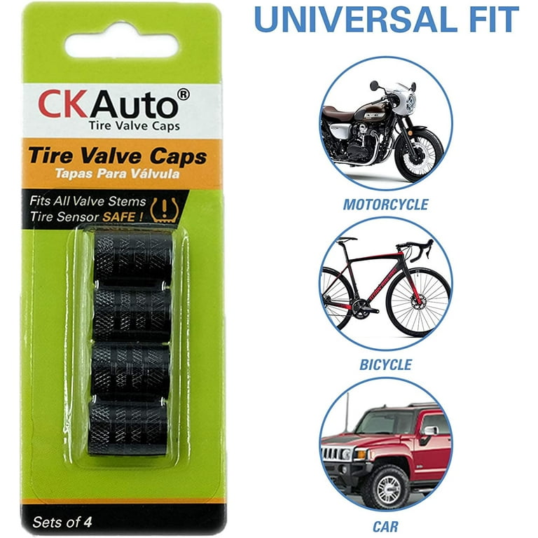 CKAuto Tire Valve Stem Caps, Black, 4 pcs/Pack, Anodized Aluminum