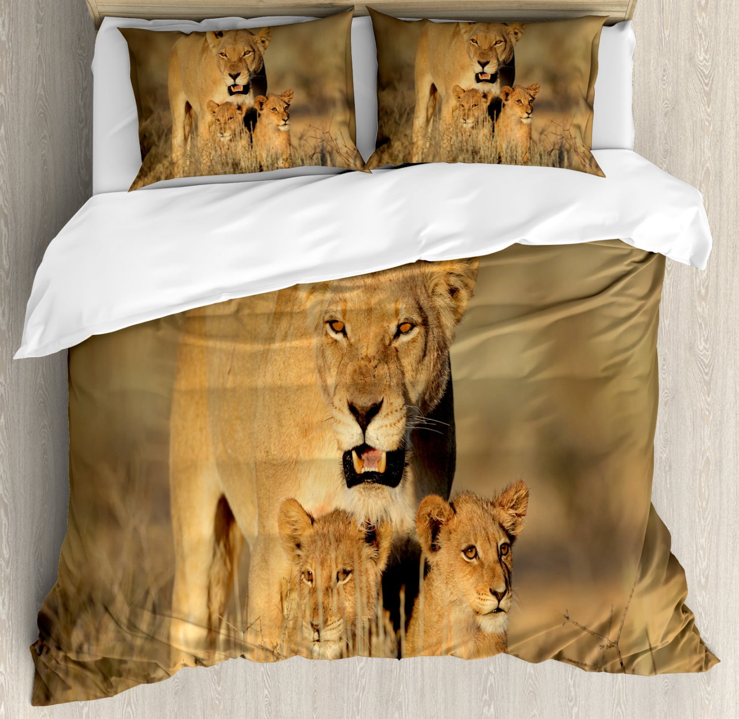 Safari Duvet Cover Set, Mom Lioness and Young Lion Kings in South ...