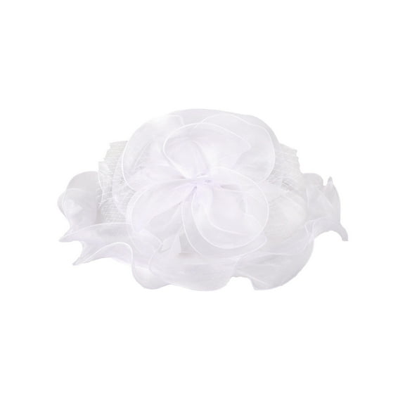 ChicHeadwear Large Brim Organza Floral Sun Hat - White