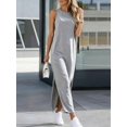 thumbnail image 5 of Light Grey Summer Casual Solid Sleeveless Side Slit Maxi Dress For Women, 5 of 7