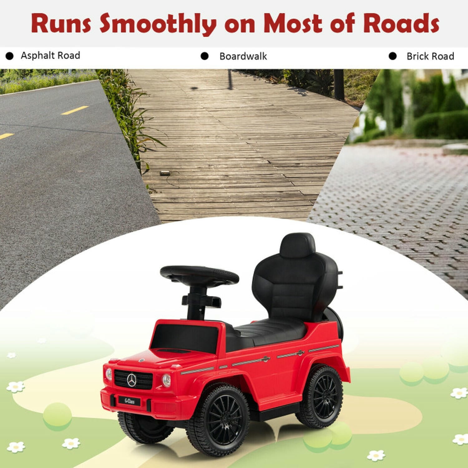 Lowestbest Toddler Push Car, Kids Ride On Push Car,3-In-1 Kids Ride on Mercedes Benz G350 Push Car with Canopy,Red