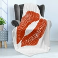 thumbnail image 4 of Kiss Soft Flannel Fleece Throw Blanket, Print of Lips Mark on White Background Seductive Trace Grunge Display Print, Cozy Plush for Indoor and Outdoor Use, 60" x 80", Vermilion White, by Ambesonne, 4 of 5