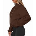 thumbnail image 3 of Womens Winter Fleece Jackets Long Sleeve Zip Up Cropped Warm Coats Fall Fashion Workout Outerwear Clothes Brown M, 3 of 8