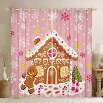 Manfei Kawaii Gingerbread House Black Out Curtains, Pink Xmas Tree Curtains Pack of 2 (42x63 Each) for Girls, Merry Christmas Bedroom Curtains, Luxury Bedroom Decor