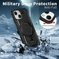 thumbnail image 3 of Heavy Duty Phone Case For iPhone 14,Built-in Rotatable Magnetic Ring Kickstand,Shockproof Dropproof Tough Rugged Anti-fall Protective Phone Case Cover For iPhone 14, Black, 3 of 6