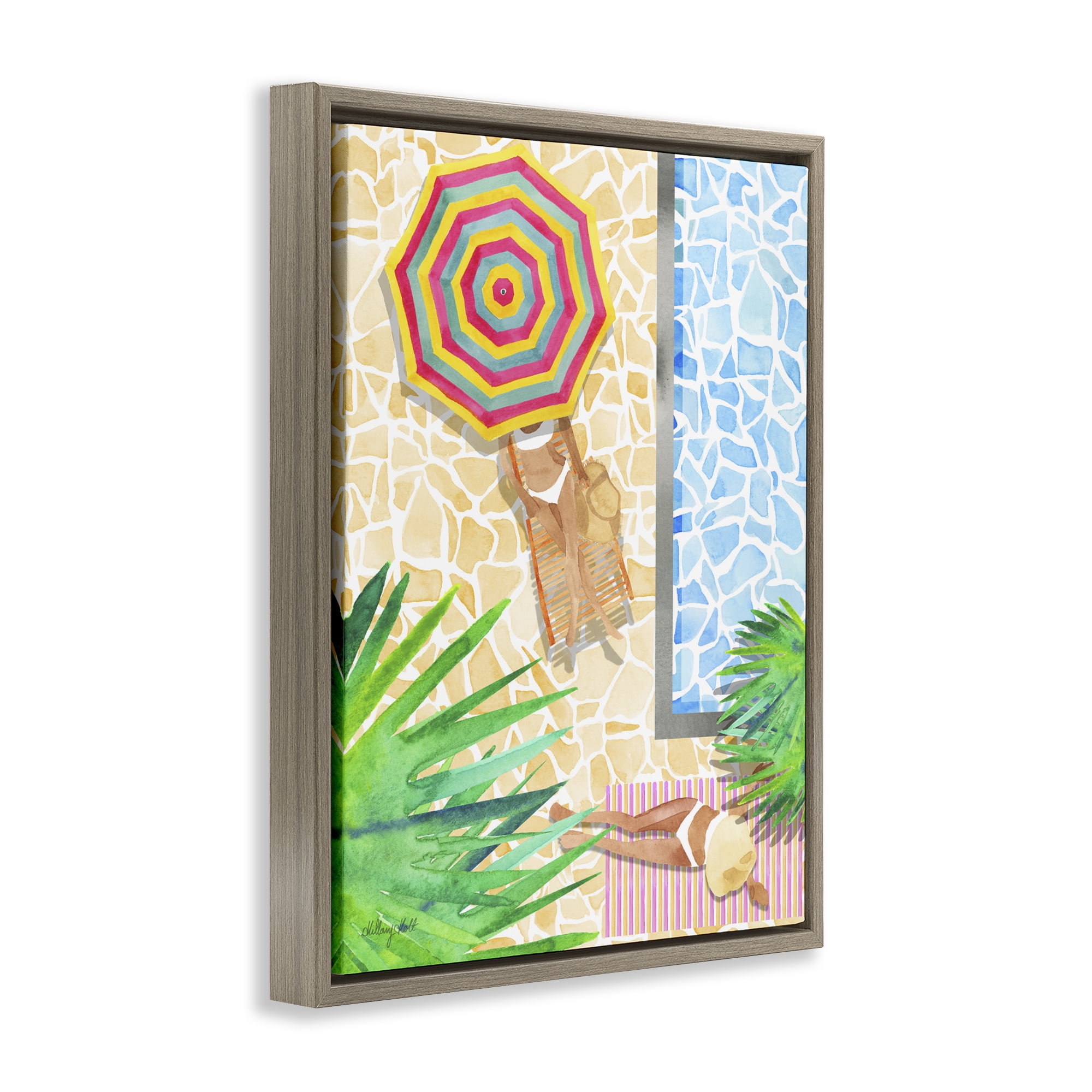 Stupell Industries Poolside Chill Duo Brown Framed Floater Canvas Wall Art, design by Hillary Holt